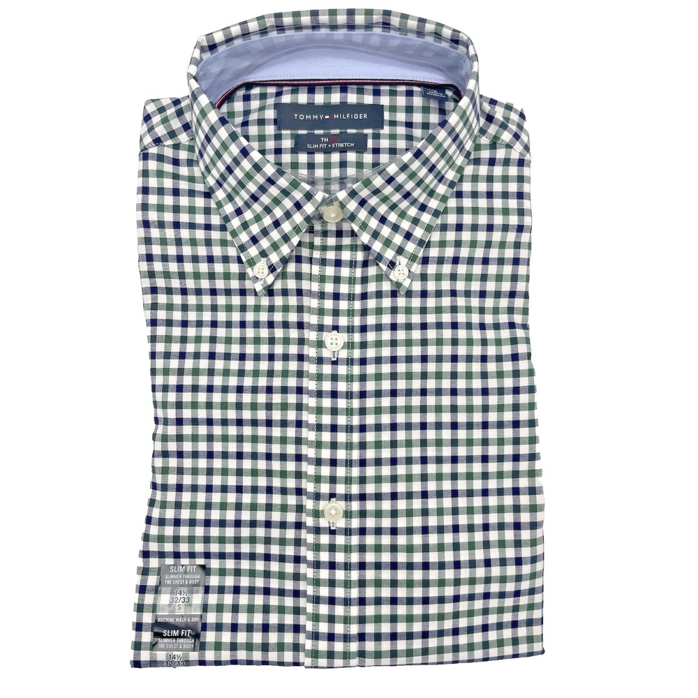 NWT Tommy Hilfiger Men's Dress Shirt Slim Fit 14.5 in, 32-33 Sz S Plaid